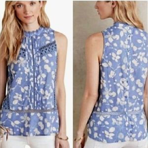 Vanessa Virginia By Anthropologie Marissa Blue Floral /Lace Sleeveless Top